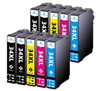 Hyggetech 34XL Lot de 10 Cartouches d'encre compatibles pour Epson 34XL 34 XL compatibles avec Epson Workforce Pro WF-3720 WF-3725 WF-3720dWF WF-3725DWF
