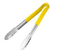 Hygiplas Pince de service de cuisine à code couleur Pro-Grade 300 mm, jaune, acier inoxydable, code couleur jaune pour viande cuite, poignées recouvertes de vinyle, CB157