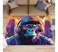 HYGIUID Chemin de cuisine chimpanzé - 80 x 150 cm - Multicolore - Hip Hop Gorilla - Antidérapant et anti-fatigue - Pour couloir, entrée, couloir