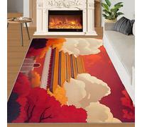 HYGIUID Chemin de cuisine chinois - 80 x 150 cm - Automne - Érable écarlate - Citadelle - Tapis de porte antidérapant et anti-fatigue pour couloir, entrée, couloir