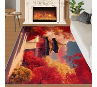 HYGIUID Chemin de cuisine chinois - 80 x 150 cm - Automne - Érable écarlate - Citadelle - Tapis de porte antidérapant et anti-fatigue pour couloir, entrée, couloir