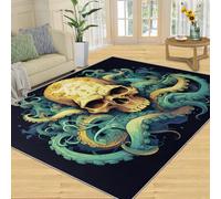 HYGIUID Chemin de cuisine motif tête de mort - 80 x 150 cm - Pieuvre - Tentacule - Squelette - Style horreur Cthulhu - Tapis antidérapant et anti-fatigue pour couloir, entrée, couloir