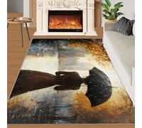 HYGIUID Grand tapis de salle de séjour motif pluie d'automne - 160 x 230 cm - Motif rue urbaine européenne - Pour chambre à coucher, paysage, peinture à l'huile - Ne perd pas ses poils - Pour chambre