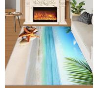 HYGIUID Grand tapis de salon, 160 x 230 cm, motif sable tropical, plage ensoleillée, escapade côtière, ne perd pas ses poils, pour chambre d'enfant, bureau, salle de jeux pour enfants