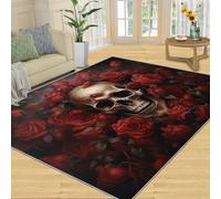 HYGIUID Grand tapis de salon - 160 x 230 cm - Motif tête de mort rose rouge sang - Pour chambre à coucher - Macabre floral cranium - Ne perd pas ses poils - Pour chambre d'enfant, bureau, salle de
