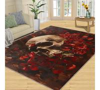 HYGIUID Grand tapis de salon - Motif tête de mort rose macabre - Pour chambre à coucher - Gothique et floral - Ne perd pas ses poils - Pour chambre d'enfant, bureau, salle de jeux - 160 x 230 cm