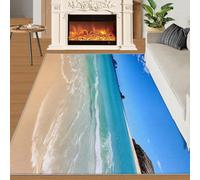 HYGIUID Grand tapis de salon - Turquoise - 160 x 230 cm - Motif île aux eaux - Pour chambre à coucher, escapade tropicale - Ne perd pas ses poils - Pour chambre d'enfant, bureau, salle de jeux pour