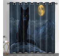 HYGIUID Lot de 2 rideaux de séparation de pièce avec motif loup solitaire de nuit, motif loup de montagne enneigée pour protéger l'intimité, 168 x 137,9 cm