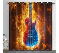 HYGIUID Lot de 2 rideaux occultants à isolation thermique avec motif guitare électrique, art abstrait pour banquet, salle de bain, théâtre, café, 117 x 214 cm