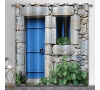 HYGIUID Lot de 2 rideaux rustiques filtrant la lumière pour chambre à coucher, porte bleue, rideaux ruraux, cuisine, salon de beauté, spa, bibliothèque, 117,1 x 229,1 cm