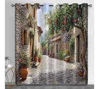 HYGIUID Lot de 2 rideaux thermiques à œillets pour fenêtre de campagne européenne, petites rues de ville, pour bureau, salle de conférence, 140 x 160 cm