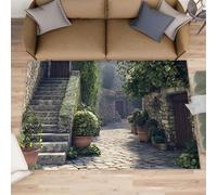 HYGIUID Paillasson motif paysage italien - 60 x 90 cm - Paysage de ville européenne - Tapis de cuisine rétro - Scène de rue intérieure - Tapis d'extérieur lavable pour couloir, chambre à coucher