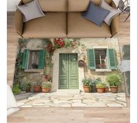 HYGIUID Paillasson motif paysage italien - 60 x 90 cm - Paysage de ville européenne - Tapis de cuisine rétro - Scène de rue intérieure - Tapis d'extérieur lavable pour couloir, chambre à coucher