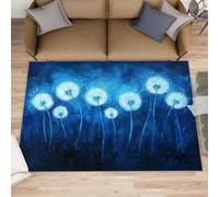 HYGIUID Paillasson motif pissenlits rêveurs - 60 x 90 cm - Aquarelle ciel étoilé - Illustration botanique bleue - Paillasson d'intérieur et d'extérieur lavable pour couloir, couloir, chambre à coucher