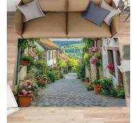 HYGIUID Paillasson Toscane - 60 x 90 cm - Paysage italien - Tapis de cuisine, petit paysage de rue de ville - Paillasson d'intérieur et de salle de bain - Lavable - Pour couloir, chambre à coucher