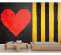 HYGIUID Papier peint à rayures minimalistes en forme de cœur - Art mural surdimensionné - Décoration murale pour salle de jeux, café - Décoration de fond (non autocollante)