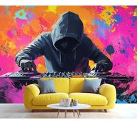 HYGIUID Papier peint graffiti art de rue pour console de mixage Dj - Poster mural surdimensionné style salle de jeux café décoration de fond (non autocollant)