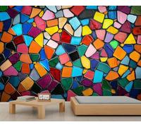 HYGIUID Papier peint mosaïque colorée géométrique patchwork abstrait art mural surdimensionné style salle de jeux café décoration de fond (non autocollant)