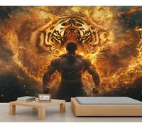 HYGIUID Papier peint mural 3D géant avec motif de tigre et muscles humains pour café, salon, galerie (non autocollant)