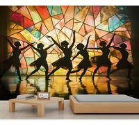 HYGIUID Papier peint mural abstrait avec motif danseuse de ballet - Décoration murale en verre teinté - Décoration artistique à grande échelle - Décoration panoramique (non autocollante)