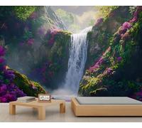 HYGIUID Papier peint mural cascade Fleur de montagne Mer Papier peint mural vallée naturelle Poster commercial Hôtel Papier peint personnalisé Poster mural panoramique massif (non autocollant)