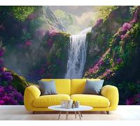 HYGIUID Papier peint mural cascade Fleur de montagne Mer Vallée naturelle Déclaration murale de restaurant Dîner Décoration artistique à grande échelle Photo Panoramique Accent (non autocollant)