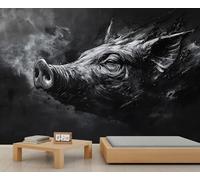 HYGIUID Papier peint mural de portraits d'animaux de cochon - Art sombre - Décoration murale HD - Photo de salon, canapé, arrière-plan TV - Poster personnalisé (non autocollant)