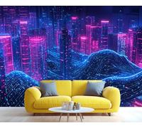 HYGIUID Papier peint mural de ville du futur - Papier peint photo personnalisé avec espace virtuel néon - Pour bureau, réception, studio - Non adhésif