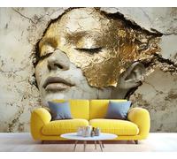 HYGIUID Papier peint mural en feuille d'or craquelée pour femme - Décoration murale HD - Photo de salon, canapé, arrière-plan TV - Poster personnalisé (non autocollant)