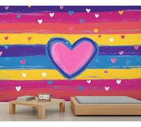 HYGIUID Papier peint mural en forme de cœur romantique à rayures colorées Pop Art Poster mural surdimensionné style salle de jeux café décoration de fond (non autocollant)