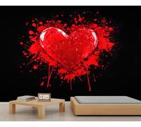 HYGIUID Papier peint mural en forme de cœur rouge avec éclaboussures d'encre - Art abstrait - Poster mural surdimensionné de style salle de jeux, café - Décoration de fond (non autocollante)