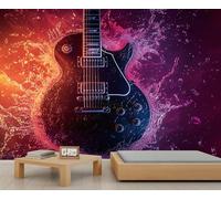 HYGIUID Papier peint mural en forme de guitare électrique, instrument de musique, décoration murale sympa pour chambre d'enfant, chambre à coucher, papier peint panoramique (non autocollant)