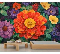 HYGIUID Papier peint mural floral - Art botanique - Poster mural surdimensionné - Style salle de jeux ou café - Décoration de fond (non autocollante)