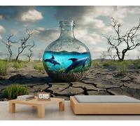 HYGIUID Papier peint mural géant en verre écologique avec motif dauphin, terres sèches, décoration murale pour salon, salle à manger (non autocollant)