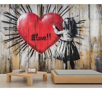 HYGIUID Papier peint mural graffiti en forme de cœur avec texte d'amour, art de rue, poster mural surdimensionné style salle de jeux café décoration de fond (non autocollant)