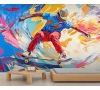 HYGIUID Papier peint mural graffiti Street Art de la planche à roulettes - Décoration murale géante pour salon, salle à manger (non autocollant)