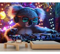 HYGIUID Papier peint mural koala de dessin animé koala - Décoration murale surdimensionnée - Style salle de jeux ou café - Décoration de fond (non autocollante)