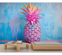 HYGIUID Papier peint mural pop art coloré ananas fruits Poster mural surdimensionné style salle de jeux café décoration de fond (non autocollant)