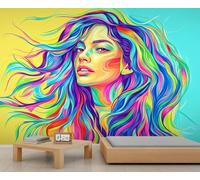 HYGIUID Papier peint mural Pop Art femme à la mode portrait féminin Grand papier peint panoramique pour chambre à coucher, salon, toile de fond 3D pour canapé (non autocollant)