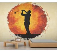 HYGIUID Papier peint mural silhouette de golfeur - Art abstrait - Poster mural surdimensionné pour salle de jeux, café - Décoration de fond (non autocollante)