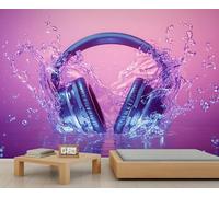 HYGIUID Papier peint mural surdimensionné avec écouteurs supra-auriculaires de style affiche murale tendance pour salle de jeux, café, décoration de fond (non autocollant)