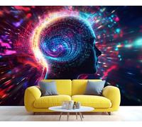 HYGIUID Papier peint numérique cerveau technologie du futur papier peint mural grand papier peint panoramique pour chambre à coucher, salon, toile de fond 3D pour canapé (non autocollant)