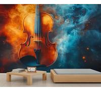 HYGIUID Papier peint panoramique extra large avec violon et instrument de musique pour hôtel, restaurant, hall d'entrée (non autocollant)