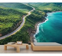 HYGIUID Papier peint sur route côtière - Papier peint naturel des collines - Poster d'hôtel commercial - Poster mural panoramique massif (non autocollant)