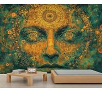 HYGIUID Papier peint totem vintage avec visage humain - Papier peint abstrait mystère extra large - Papier peint panoramique pour hôtel, restaurant, hall d'accueil (non autocollant)