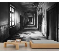 HYGIUID Papier peint vintage pour couloir abandonné ruines - Décoration murale d'horreur sombre - Décoration murale de restaurant ou dîner à grande échelle - Photo d'accent panoramique (non