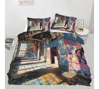 HYGIUID Parure de lit respirante avec housse de couette et 2 taies d'oreiller Motif graffiti ruines Idéal pour toutes les saisons 260 x 220 cm