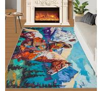 HYGIUID Snow Mountain Grand tapis pour chambre à coucher, motif indiens de montagne, 160 x 230 cm, peinture à l'huile, motif cheval de guerre, tapis de sol folk tribal occidental qui ne perd pas ses