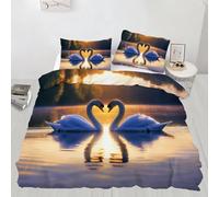 HYGIUID Swan Parure de lit double avec 2 taies d'oreiller Motif cygne romantique Lavable en machine et attaches d'angles Décoration moderne pour chambre à coucher 200 x 200 cm