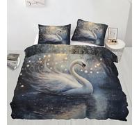 HYGIUID Swan Parure de lit respirante avec housse de couette et 2 taies d'oreiller Motif cygne Blanc 260 x 220 cm